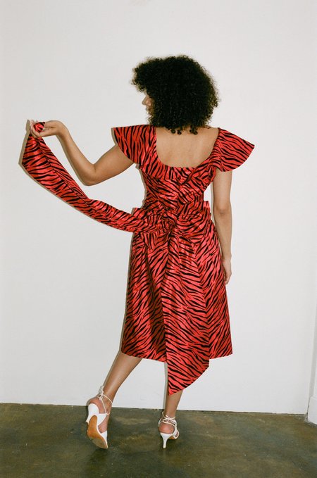 BATSHEVA Bow Dress - Red Zebra