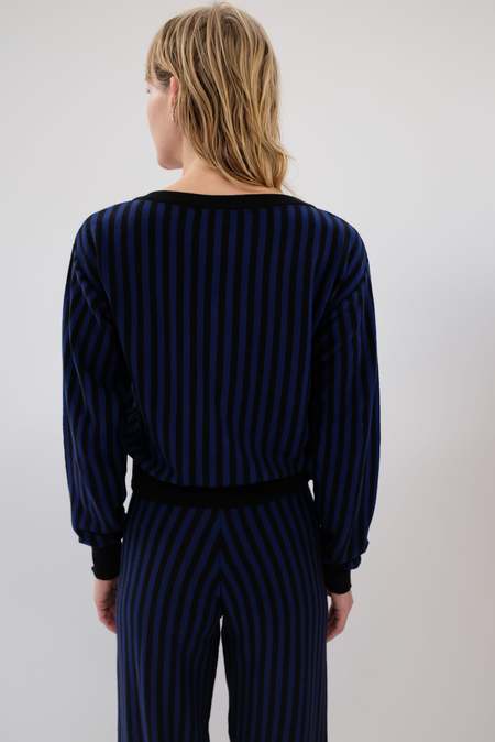 Beklina Cotton Knit Cardigan - Striped Black/Medianoche