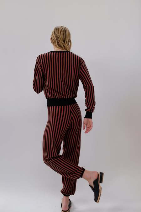 Beklina Cotton Knit Cardigan - Striped Black/Umber