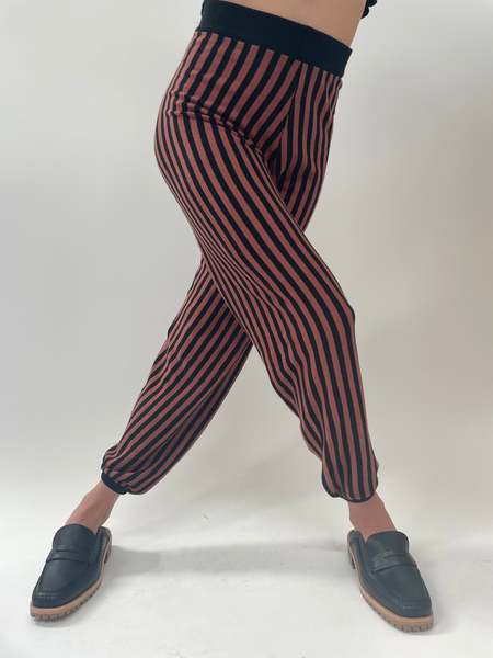 Beklina Cotton Knit Pants - Striped Black/Umber