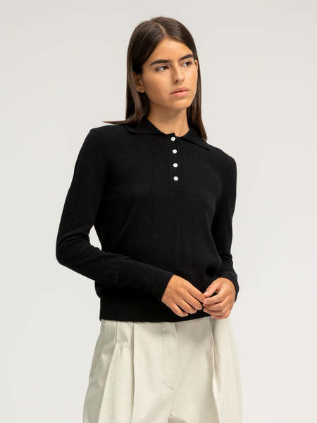 PURECASHMERE NYC Classic Polo Sweater - Black