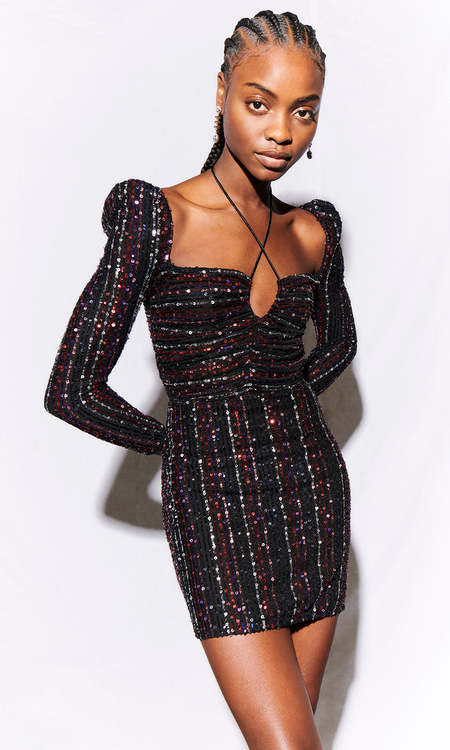 Saylor Didion Short Dress - Multi Stripe Sequin
