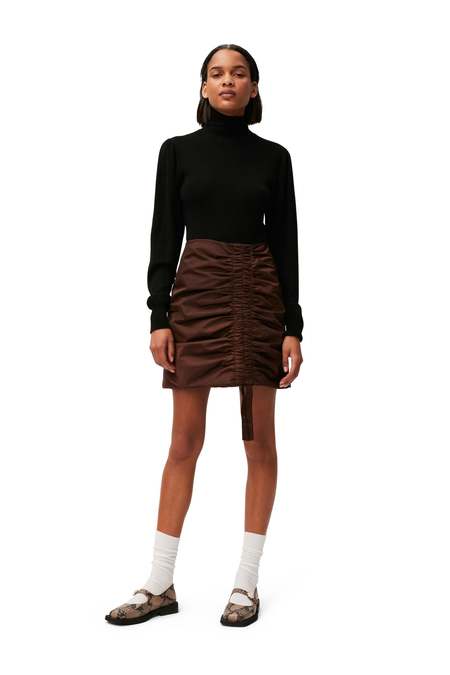 Ganni Nylon Ruched Mini Skirt - Chicory Coffee