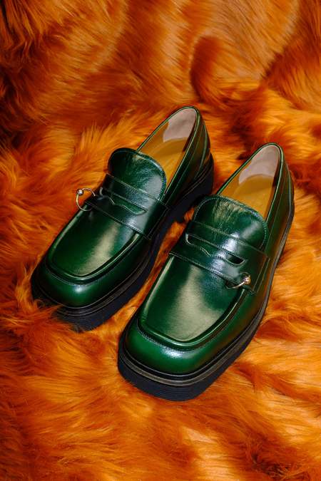 Marni Leather Punk Square Toe Moccasin shoes - Green