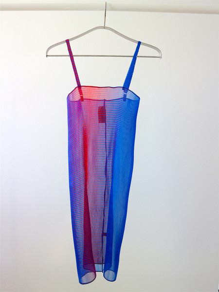 Kitty Joseph Iridescent Stripe Crystal Pleated Organza Dress - Cobalt/Ruby