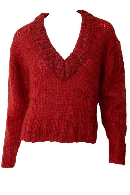 Ganni Mohair V-Neck Pullover - Fiery Red