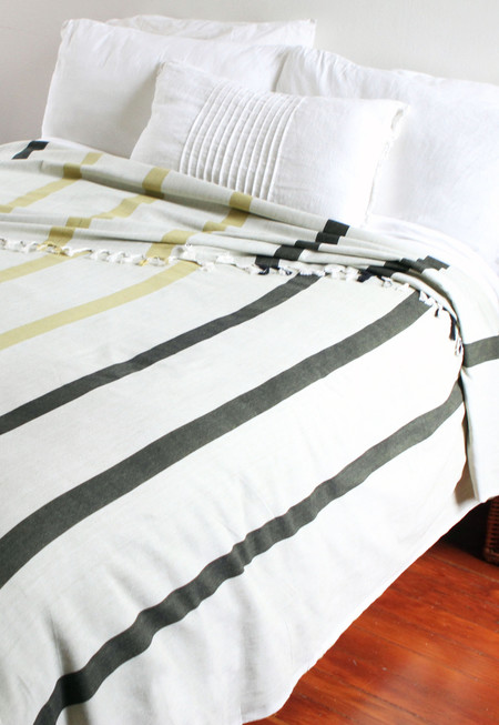 New Market Goods Khala Wide-Striped Bedcover - Citron/Hunter