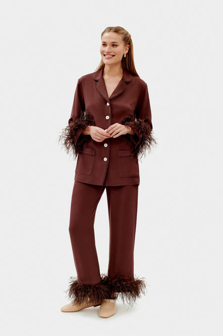 Sleeper Party Pajama Set with Double Feathers - Whiskey Brown