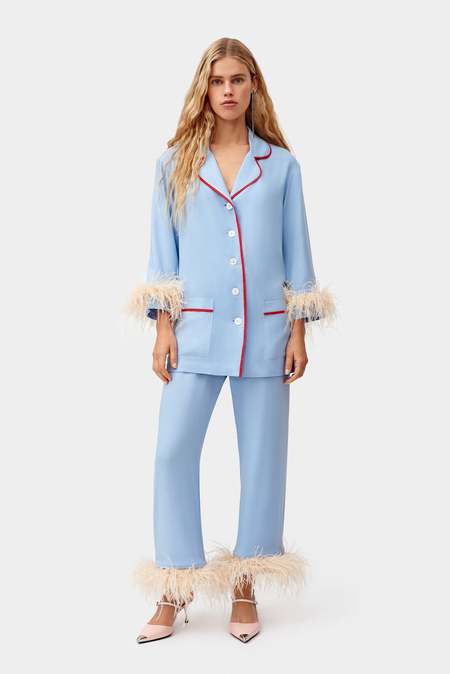 Sleeper Party Pajama Set with Double Feathers - Blue