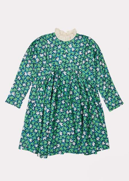 Kids Caramel Puffin Dress - Green Leaf Print