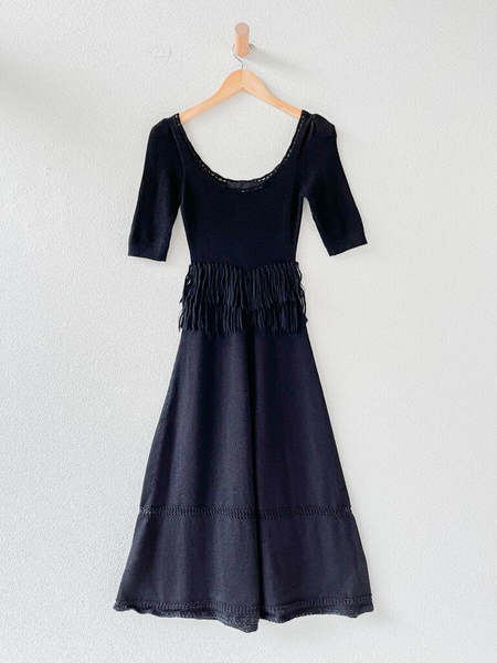 Rachel Comey Alpaca Knit Fringe Dress - Black