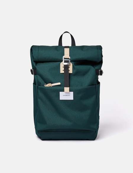 Sandqvist Ilon Rolltop Backpack Recycled Poly - Dark Green/Natural