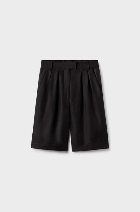 Silk Laundry Twill Double Pleated Shorts - Black