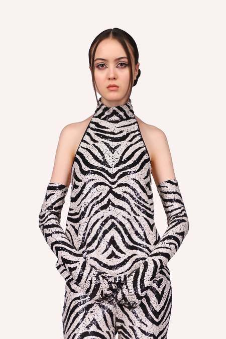 Anna Sui Zebra Sequin Halter Top - Black Multi
