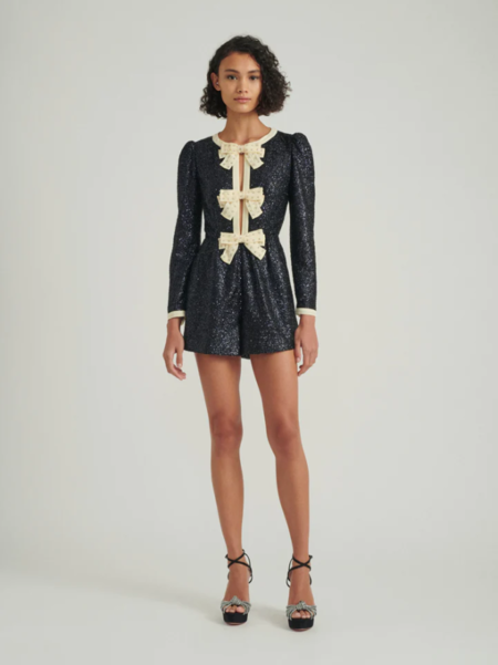 Saloni Camille Bows Playsuit - Midnight Tinsel