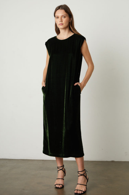 Catherine's Kandace Sleeveless Velvet Midi Dress - Fern/Black