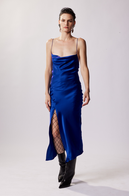 KES Juno Front Slit Slip Dress - Azure