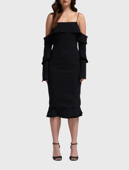 NICHOLAS  Crepe Spiral Sleeve Dress - BLACK