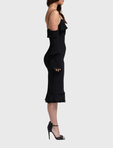 NICHOLAS  Crepe Spiral Sleeve Dress - BLACK
