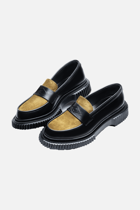 ADIEU PARIS Polished Leather and Suede Loafer w Injected TPU Rubber Sole
