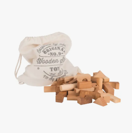 Kids Wooden Story 100 Pieces Wooden Block Set in Sack